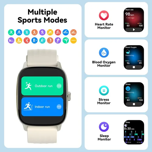 Vista 4 de EURANS Reloj inteligente, no requiere aplicación/teléfono, pantalla HD de 1.85 pulgadas, reloj impermeable con monitor de frecuencia cardíaca