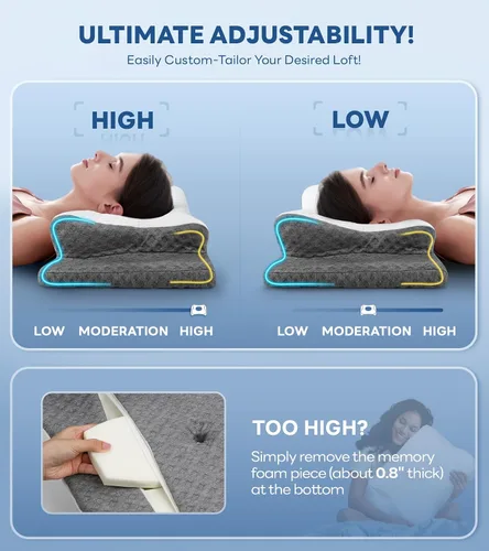 Vista 5 de No más dolores almohada cervical para aliviar el dolor, almohada cervical ajustable para soporte de cuello con reposabrazos, almohadas ergonómicas