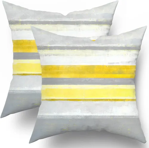 Vista 18 de Fundas de almohada Aqua 16x16 Set de 2 Verde Claro Gris Moderno Arte Abstracto Rayado Cojines Decorativos de Granja Algodón Cuadrado Fundas de Raya