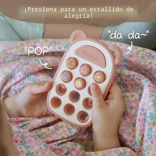 Vista 3 de Moonkie Juguetes de Dentición de Silicona con Forma de Teléfono para Bebé de 3 Meses+ Mordedor Suave Libre de BPA con Icono y Burbujas que