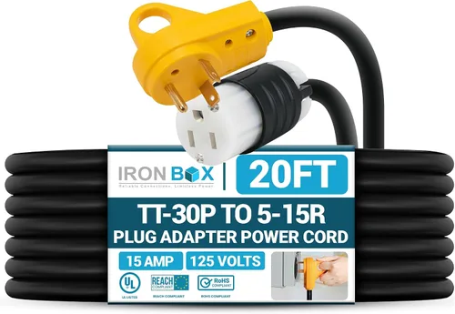 Vista 31 de IronBox Electric TT-30P a TT-30R - Adaptador y extensión - 30A, 125V, 10/3 SOOW - Cable adaptador de conector de enchufe resistente, cable