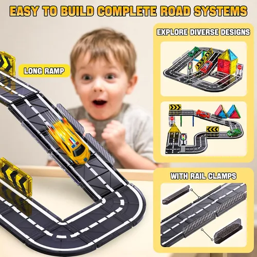 Vista 2 de Azulejos magnéticos de carretera para niños de 4 a 8 años con automóviles Multicolor