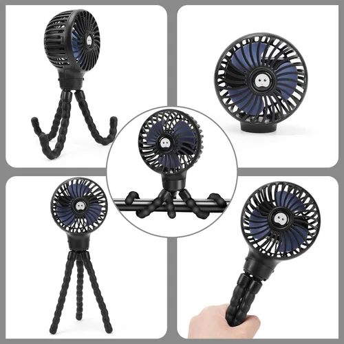 Vista 6 de Ventilador portátil para cochecito recargable con clip para Negro-1