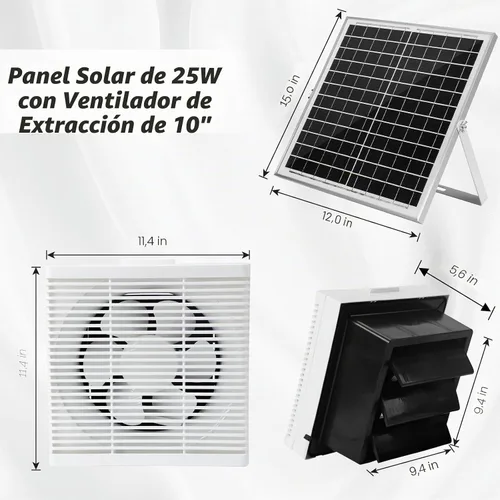 Vista 2 de blessny - Extractor solar de 10 pulgadas para invernadero, gallinero, cobertizo y mascotas