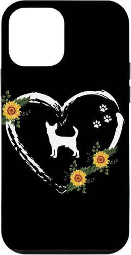 Vista 16 de Chihuahua With Paw Prints And Sunflower Heart On Black Case for iPhone 16
