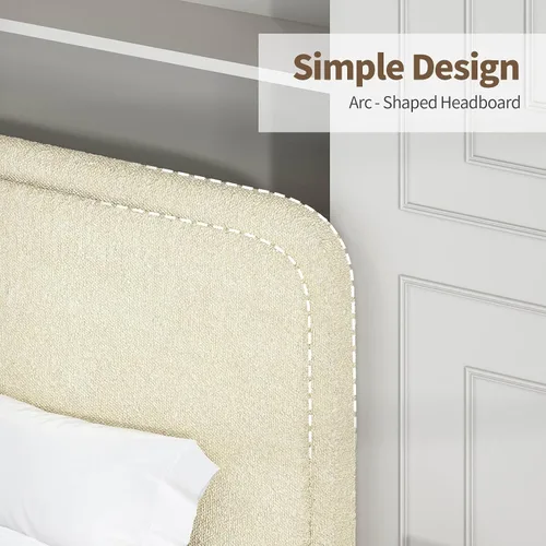 Vista 4 de Base de cama individual, cabecera Cloud Boucle, esquinas redondeadas, color beige