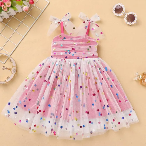 Vista 3 de IMEKIS Toddler Baby Girl First Birthday Outfit Princess Dress Shiny Rainbow Cake Smash Photo Shoot