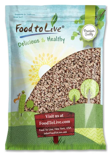 Vista 8 de Food to Live Grano de quinua tricolor, 1 libra, mezcla de semillas enteras blancas, negras y rojas. Prelavado y listo para cocinar. Un superalimento