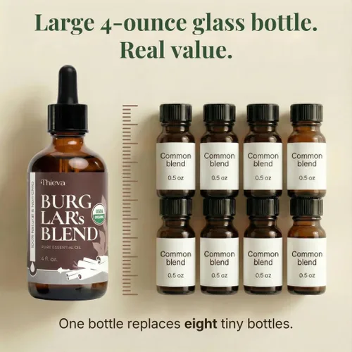 Vista 5 de THIEVA Burglar's Blend - Aceite esencial de 4 onzas – Mezcla de aceite puro orgánico USDA para limpieza doméstica de temporada, bienestar y difusor