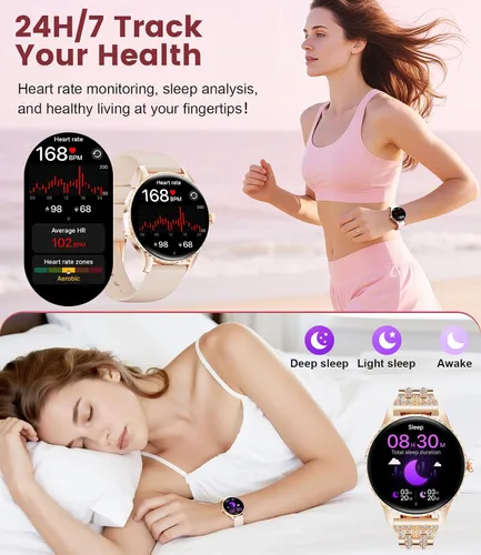Vista 4 de Relojes inteligentes para mujeres con pantalla AMOLED de 1.32", llamadas por Bluetooth, 121 modos deportivos, monitor de frecuencia cardíaca