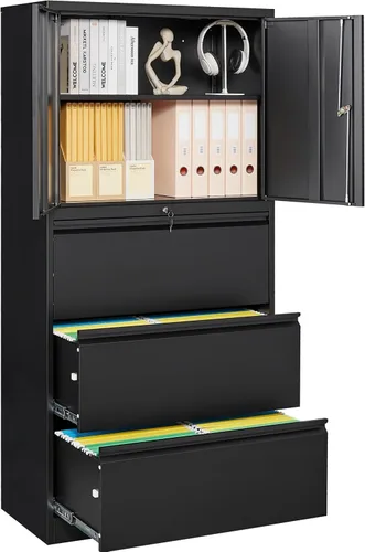 Vista 22 de Armario de almacenamiento de metal negro SISESOL con puertas y estantes, armario de exhibición con cerradura de 36 pulgadas con puertas de acrílico