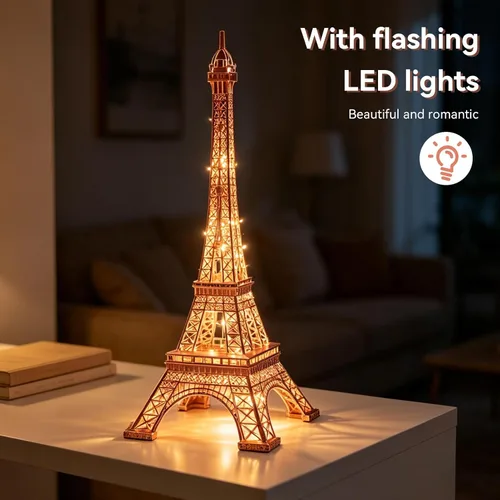 Vista 4 de Cyrank Lámpara LED de torre Eiffel, luz LED, torre Eiffel, figura de mesa parisina, decoración decorativa de París para sala de estar, dormitorio