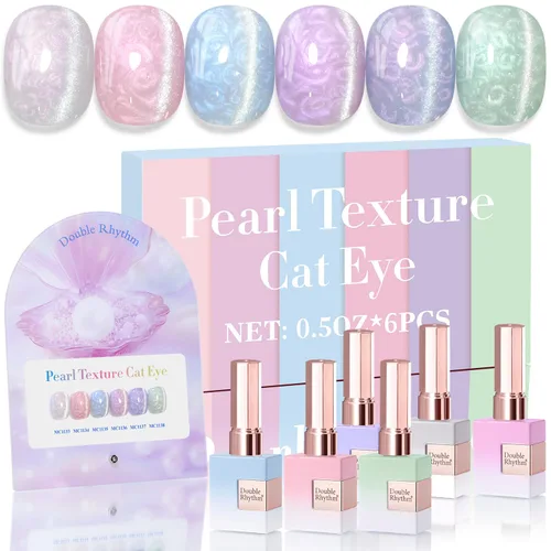 Vista 33 de Double Rhythm - Juego de esmalte de uñas de gel ojo de gato de 6 unidades, mismo color, misma botella, 14.8 ml, brillo con glitter, con imán Aurora