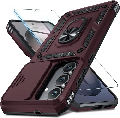 Vista 49 de Janmitta Compatible con Samsung Galaxy S24 FE Funda con Cubierta Deslizante Integrada para Lente de Cámara + Protector de Pantalla + Soporte de Azul