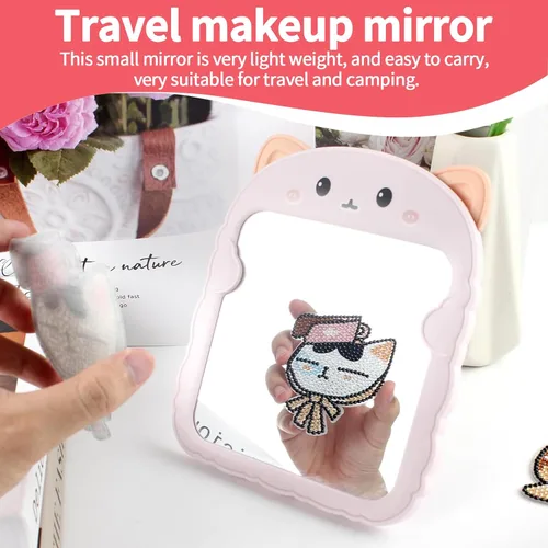 Vista 5 de TBWHL Bonito espejo de escritorio de dibujos animados con gato para escritorio, espejo de escritorio con soporte para niñas, niños, espejo colgante