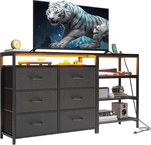 Vista 8 de HAUOMS Soporte de TV para TV de 60 pulgadas, centro de entretenimiento LED Negro
