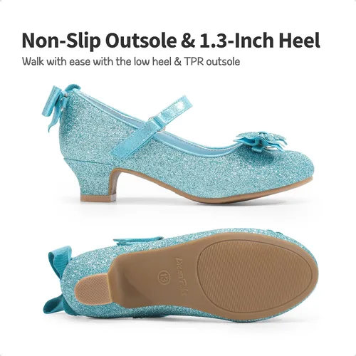 Vista 5 de DREAM PAIRS Zapatos de vestir de tacón bajo para niñas, con lazo intercambiable, purpurina, boda, fiesta, Mary Jane, zapatos para niños pequeños