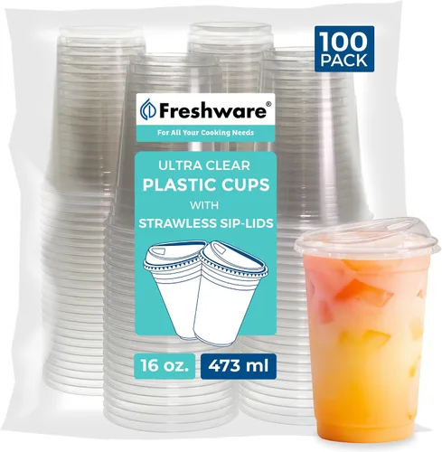 Vista 8 de Freshware - Vasos desechables transparentes de 12 onzas con tapas