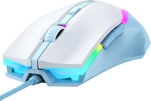 Vista 8 de WEEMSBOX Mouse para juegos con cable con 7 modos retroiluminados RGB mouse blanco para juegos 8000 DPI ajustables 6 botones programables mouse