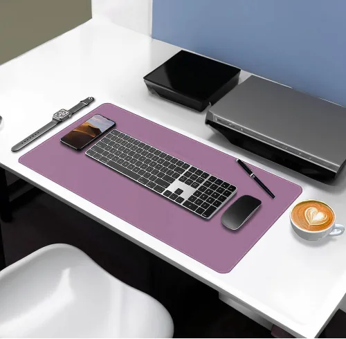 Vista 14 de Protector de escritorio de cuero, alfombrilla para mouse, alfombrilla de escritorio de oficina, alfombrilla de cuero sintético de doble cara, Gris +