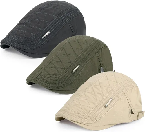 Vista 9 de 3 piezas de gorra Newsboy de algodón para hombre, gorra plana ajustable genial