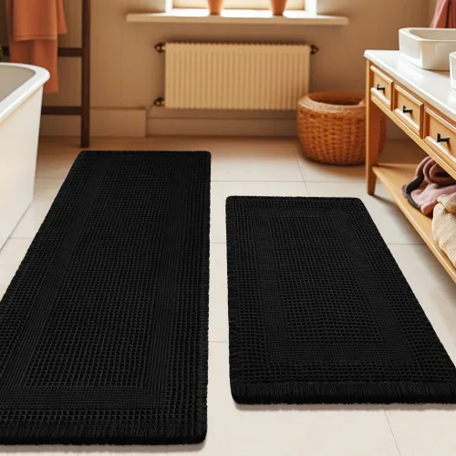 Vista 59 de Tapete de baño con diseño de gofre, moderno, bohemio, absorbente, antideslizante, ultrasuave, lavable a máquina, con letra de baño, dormitorio