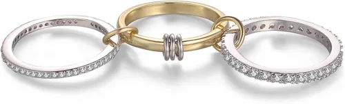 Vista 2 de Anillos apilables para mujer, chapados en oro de 18 quilates, juego de 3 anillos con circonita cúbica, juego de anillos plateados y dorados
