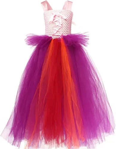 Vista 4 de IMEKIS Girls Witch Halloween Costume Princess Tutu Dress up with Broom Cape Cosplay Party Photo Shoot Outfit for Kids 2-12T