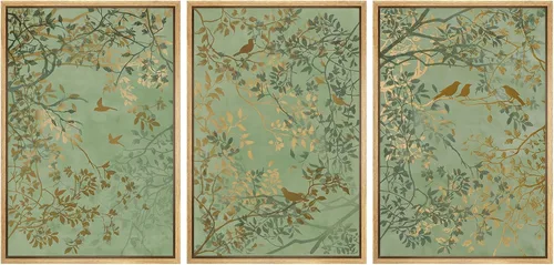 Vista 81 de MUDECOR Lienzo enmarcado para pared, juego de arte de acuarela pastel, bosque de pinos, naturaleza silvestre, ilustraciones modernas, decorativas