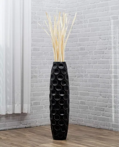 Vista 3 de Leewadee Jarrón grande negro para decoración del hogar, de madera, de 26 pulgadas de alto, decoración de granja, soporte para flores para plantas