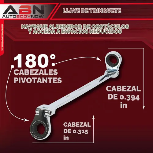 Vista 2 de ABN Cabezal flexible extralargo métrico de 12 puntas y doble caja Llave de trinquete