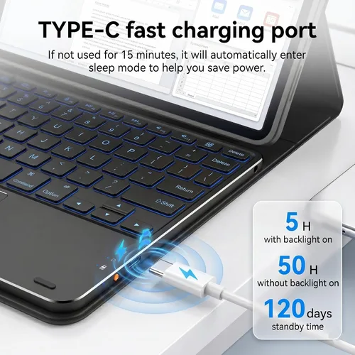 Vista 3 de Funda de teclado retroiluminada con panel táctil para Honor Pad 8 de 12 pulgadas 2022 (HEY-W09), funda inteligente liviana y delgada con soporte