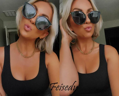 Vista 2 de FEISEDY Gafas de sol polarizadas vintage de ojo de gato para mujer, gafas de sol redondas de gran tamaño, antirreflejos B7000