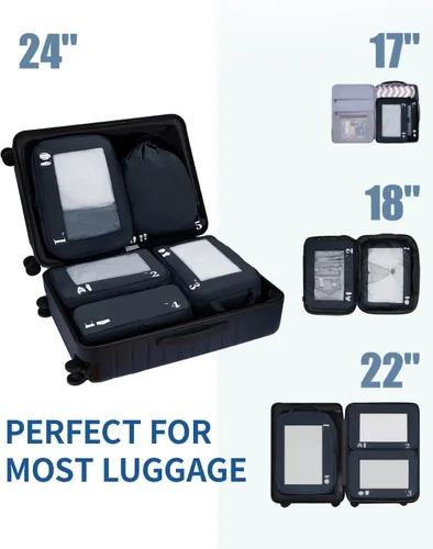 Vista 7 de ECOHUB Juego de 5 cubos de compresión para maletas, bolsas organizadoras, artículos esenciales de viaje con bolsas para zapatos para viajes