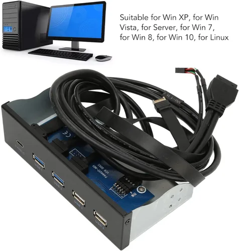 Vista 5 de Diyeeni Caja de computadora de 5.25 pulgadas Bahía frontal, lector de tarjetas interno, tablero de medios, con 2xUSB3.0 2xUSB2.0 1xType C, velocidad