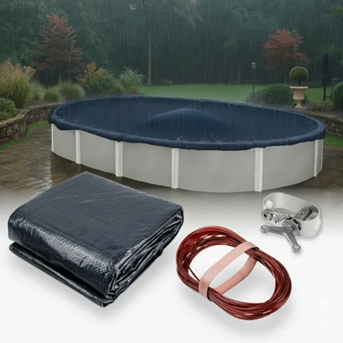 Vista 7 de Winter Block Cubierta de Invierno para Piscina Sobre el Suelo, Se Adapta a Ovalada de 12' x 18', Azul Sólido – Incluye Cabrestante y Cable