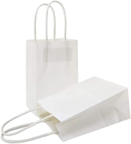 Vista 52 de AZOWA Bolsas de regalo de color azul claro, mini bolsas de papel kraft con asas para recuerdos de fiesta (4 x 2.4 x 6 pulgadas, azul, 12 unidades)
