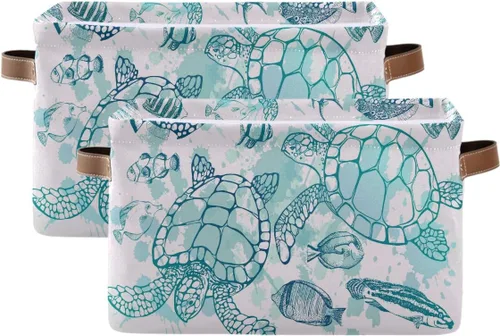 Vista 15 de Cesta de almacenamiento con forma de cubo de tortugas marinas tropicales, peces y tortugas marinas, caja de almacenamiento plegable grande
