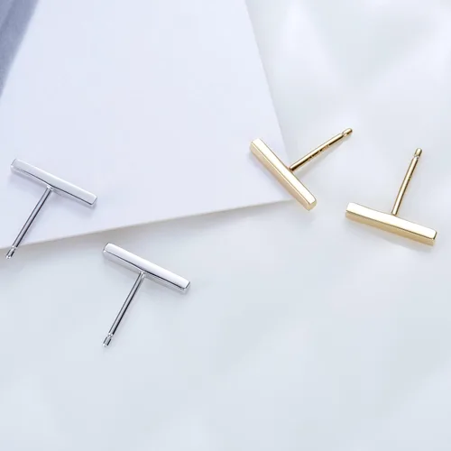 Vista 4 de S.Leaf Sterling Silver Stud Earrings for Women Gold Plated Tiny Dot I Bar Earrings Dainty Simple Earrings for Women (14k Gold)