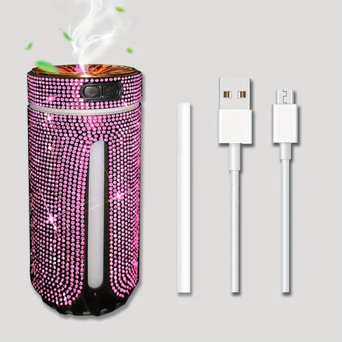 Vista 8 de Humidificador de coche con diamantes de imitación, humidificador USB de aceite esencial para coche, humidificador de aromaterapia, portátil, mini