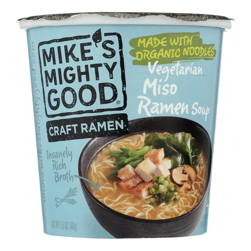 Vista 3 de Taza de ramen de caldo de hueso de cerdo Mike’s Mighty Good (Paquete de 6) – 8g de proteína Fideos ramen instantáneos – Orgánicos al vapor, sin OGM