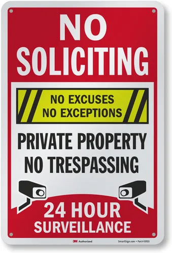 Vista 7 de SmartSign Cartel de 12 x 10 pulgadas "No Soliciting - No Excuses, No Exceptions, No Trespassing" para Patio con Estaca de 3 pies, Aluminio de 40