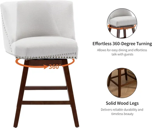 Vista 6 de Juego de 2 taburetes de bar giratorios modernos, taburetes de bar de 26.6 pulgadas de altura de mostrador beige con respaldo para isla de cocina