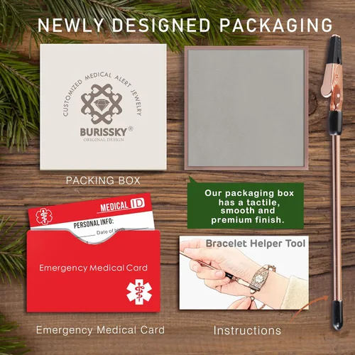 Vista 6 de Pulseras de alerta médica elegantes personalizadas para mujer con grabado gratis, pulsera de identificación de emergencia personalizada