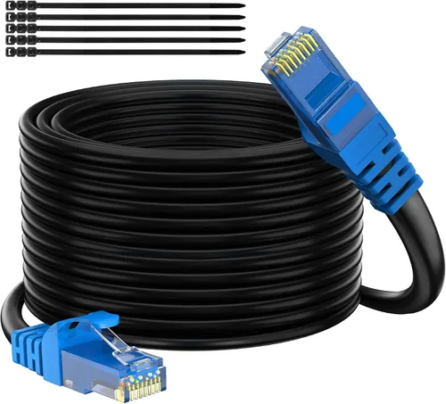 Vista 11 de Adoreen Cable Ethernet Cat 6 para exteriores de 25 pies, negro, cable de red de Internet largo resistente de alta velocidad para cámara POE Cat 5 5e