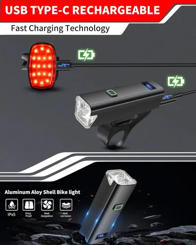 Vista 10 de DARKBEAM 6000LM - Faros delanteros de bicicleta USB C recargables, alto lumen súper brillante, juego de luces de bicicleta para conducción nocturna