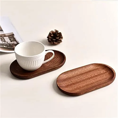 Vista 3 de Juego de 2 mini bandejas para servir joyas y monedas, bandeja ovalada de madera natural para postres, plato pequeño de queso de madera, bandeja