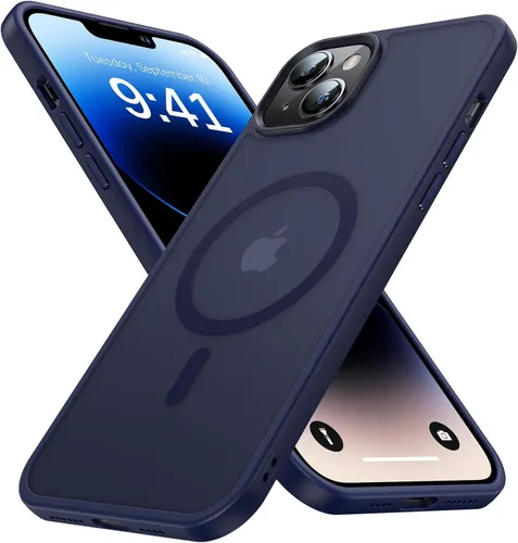 Vista 9 de Funda magnética para iPhone 13 y iPhone 14 para MagSafe [protección de grado militar de 10 pies], delgada, translúcida mate con borde de silicona
