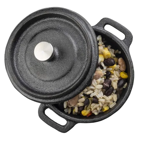 Vista 9 de TableCraft 10747 Cocotte, 8 onzas., con tapa & asas, de acero inoxidable perilla, hierro fundido, negro