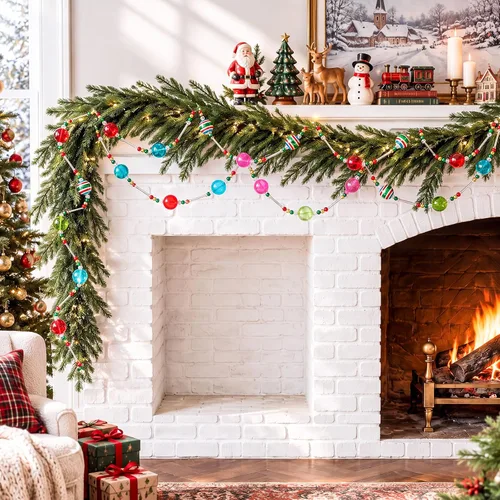 Vista 6 de 2 guirnaldas de Navidad con cuentas de vidrio vintage de 12 pies para árbol
